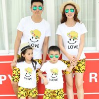 彩虹之家 WH-2016336夏季笑脸黄鸭卡通套装 亲子装一家四口家庭装