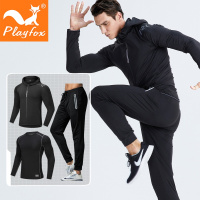 playfox运动套装男春夏季长袖速干跑步服健身房锻炼服