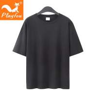 playfox夏季港风潮流纯棉纯色纯白百搭宽松叠穿小领口短袖T恤男情侣上衣
