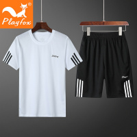 playfox短袖T恤男运动速干套装宽松大码夏打底衫健身跑步训练足球篮球服