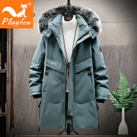 playfox2020新款羽绒服男中长款冬季连帽外套情侣大毛领加厚保暖大衣