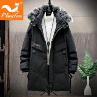 playfox2020新款羽绒服男中长款冬季连帽外套情侣大毛领加厚保暖大衣