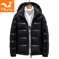 playfox2021年新款亮面时尚韩版潮冬季通勤羽绒服男可拆卸帽子外套