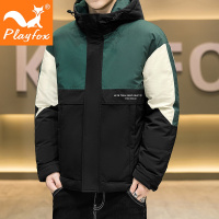 playfox男装羽绒外套秋冬新款潮流拼接撞色保暖外套