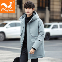 playfox羽绒服男中长款大衣青少年学生潮流帅气修身保暖外套冬季