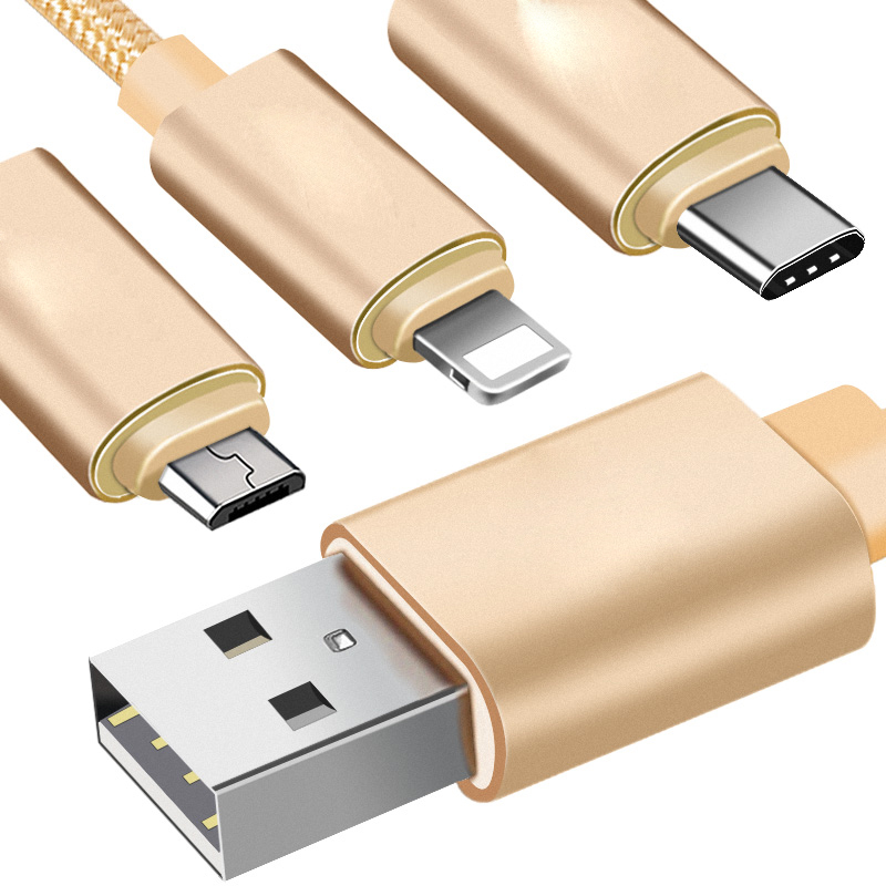 逸美达 USB3.0Type-c数据线三合一华为P10一拖三多功能5苹果8充电线器nova2