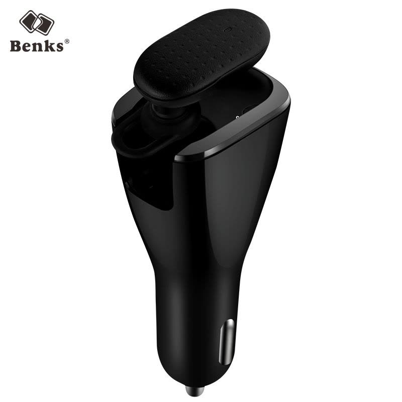Benks 车充式蓝牙耳机充电器磁吸车载挂耳式智能立体声免提通话 黑色图片