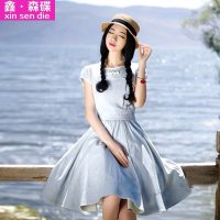 鑫·森碟2015夏装复古小清新显瘦棉麻连衣裙MC7132