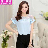 鑫·森碟2015夏新镂空蕾丝雪纺衫MCB1193
