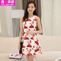 鑫·森碟2015夏季韩版女装3D印花可爱甜美公主背心连衣裙A0002