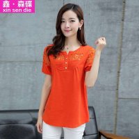 鑫·森碟2015夏装新款短袖修身大码V领T恤棉麻衬衫B0023