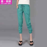 鑫·森碟2015春夏新款韩版文艺显瘦亚麻松紧腰宽松九分裤C0041