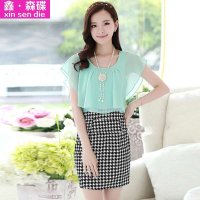 鑫·森碟2015夏装新款女装荷叶边包臀雪纺连衣裙A0056