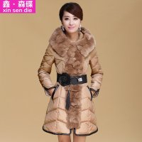 鑫·森碟2015秋冬新款女装中长款修身大毛领羽绒服B0178