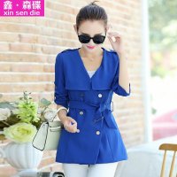 鑫·森碟2015秋装韩版中长款长袖修身风衣外套B0197