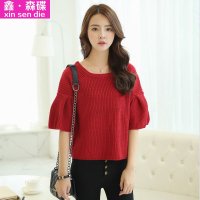 鑫·森碟2015秋装新款女装韩版五分喇叭袖针织毛衣B0199