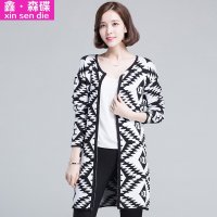鑫·森碟2015秋装新款女装欧美风中长款宽松针织毛衣外套B0219
