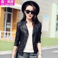 鑫·森碟2015秋冬新款女装短款修身pu机车夹克西装外套B0248