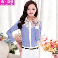 鑫·森碟2015秋装新款女装韩版蕾丝打底雪纺衬衣B0251