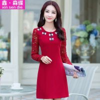 鑫·森碟2015秋装新款气质修身包臀长袖一步裙蕾丝打底连衣裙A0257
