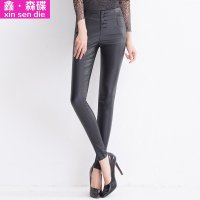 鑫·森碟2015秋装新款高腰显瘦涂层皮弹力紧身打底仿皮裤C0259