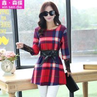 鑫·森碟2015秋装新款时尚格子百搭大码女装宽松连衣裙A0264