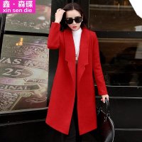 鑫·森碟2015秋冬新款韩版修身显瘦长袖中长款毛呢大衣外套B0290