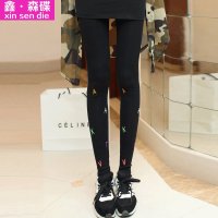 鑫·森碟2015秋装新款女装弹力刺绣字母棉质九分打底裤C0292