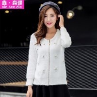 鑫·森碟2015秋冬新款女装气质马海毛镶钻蝴蝶结针织衫B0300