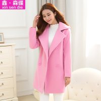 鑫·森碟2015秋冬新款韩版中长款双排扣修身毛呢大衣外套B0305