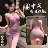 霏慕新中式挂脖盘扣蕾丝旗袍包臀短裙性感情趣内衣女式情趣睡衣6718