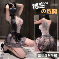 霏慕镂空透胸优雅蕾丝网衣裙套装透明可视性感情趣内衣女式连衣裙夫妻床上衣服7490