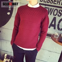 Seldeeway秋装新款日系复古男士纯色打底针织衫男百搭修身套头毛衣男