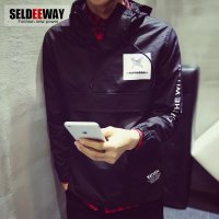 Seldeeway秋装新款日系复古男士连帽休闲夹克衫男修身青年夹克外套潮