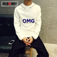 Seldeeway秋装新款男士圆领套头太空棉卫衣潮外套男修身青年刺绣男装