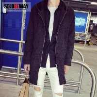 Seldeeway秋装新款日系复古男士连帽毛呢大衣男修身时尚休闲男装外套