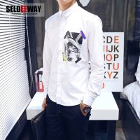 Seldeeway男士衬衫秋装新款日系修身衬衣百搭