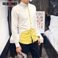 男士长袖衬衫秋装新款日系时尚撞色衬衣