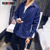 牛仔外套男装新款日系复古男士夹克印花简约风衣潮