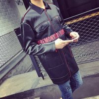 男士皮衣秋装新款日系复古男士中长款翻领修身风衣外套