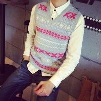 针织衫男士秋冬装新款日系复古休闲毛衣V领无袖背心