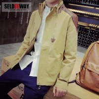 男士夹克秋装新款日系拼接夹克衫男修身青年外套复古潮