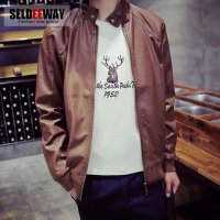 男士夹克秋装新款立领皮衣男日系修身皮夹克PU皮外套韩版潮