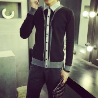 男士毛衣秋冬装新款日系假两件毛衣男士套头针织衫男青年休闲毛衣潮