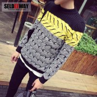 套头毛衣男士秋冬装新款撞色圆领针织衫男