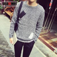 圆领毛衣男款秋冬装套头毛衣针织衫男补丁