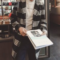 男士风衣秋冬装格子中长款呢大衣男修身呢外套