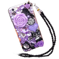 摩洛 水钻蔷薇花透明软壳手机壳保护套带珠链 适用于OPPO R7plus/6.0屏