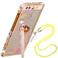 法威仕 秘密花园水钻支架金属边框PC透明后盖带挂绳保护壳手机套 适用于华为P9/5.2英寸