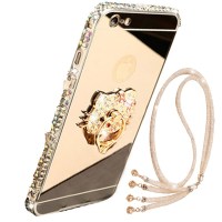 法威仕 水钻电镀镜面金属边框后背板支架挂绳手机壳保护套 适用于苹果6plus/6Splus